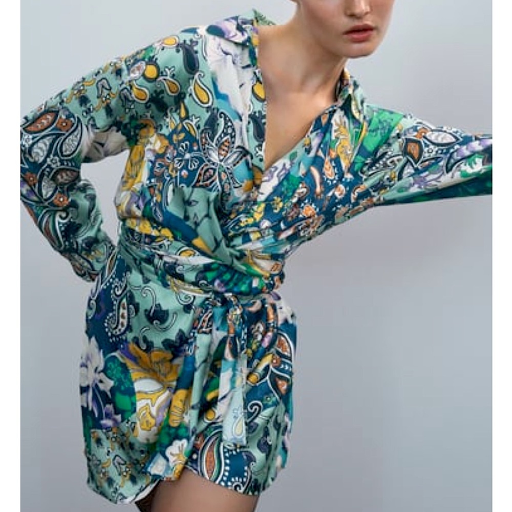 ZARA PRINT SATIN EFFECT DRESS